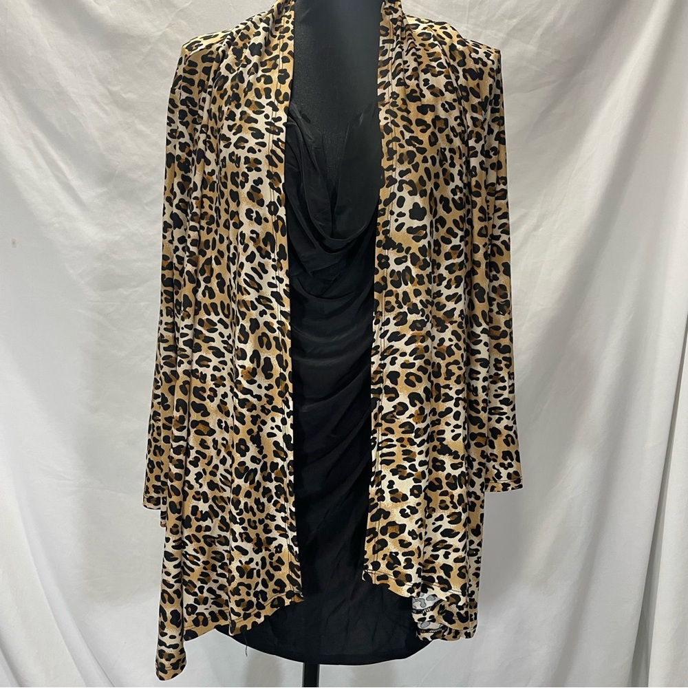 Isabella Rodriguez Animal Print one piece draped black cowl neck women’s top. 1X